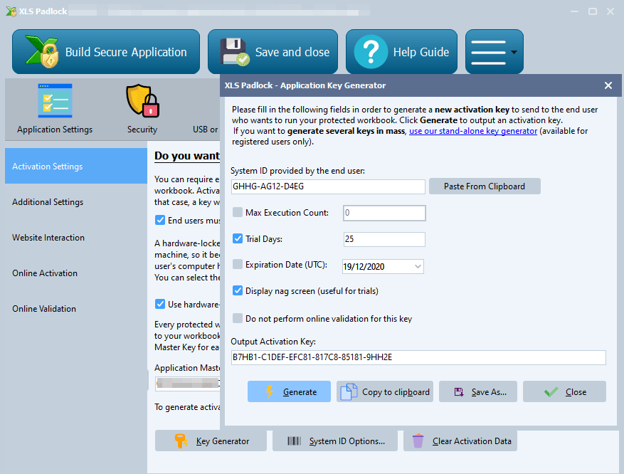 Excel security options