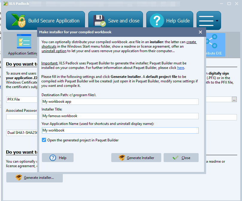Ventana Crear Programa Setup
