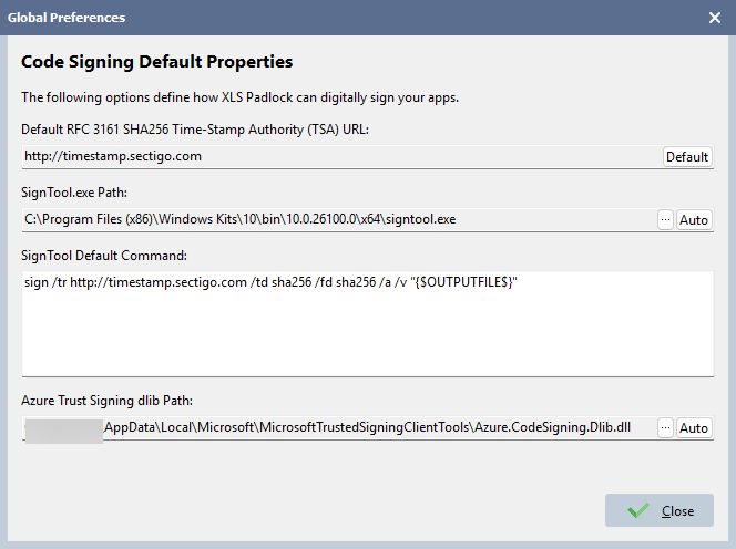 code signing properties