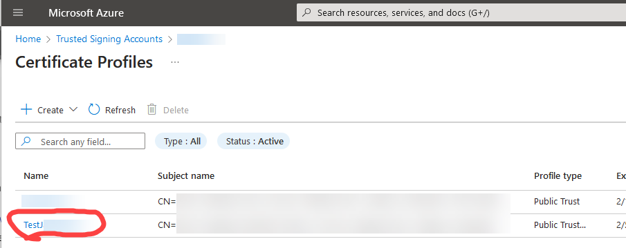 azure certificate profile